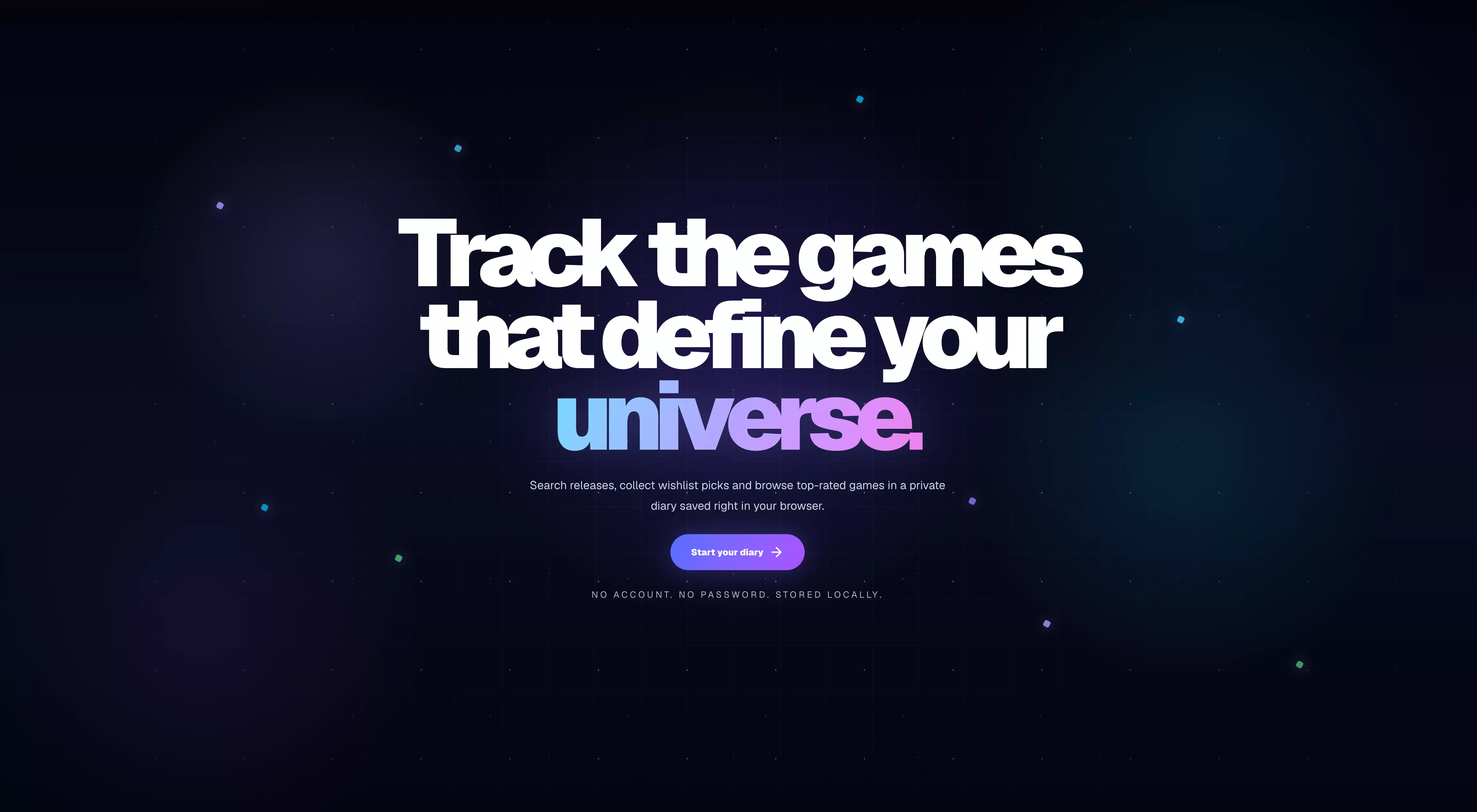 Gaming Diary game tracking app, first view